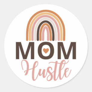 Mum hustle, Rainbow boho with heart Classic Round Sticker
