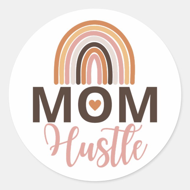 Mum hustle, Rainbow boho with heart Classic Round Sticker (Front)