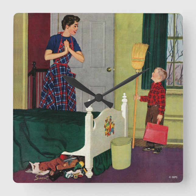 Mum, I Cleaned My Room! Square Wall Clock (Front)