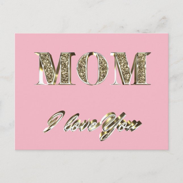 Mum I Love You Gold Look Typography Elegant Postcard (Front)