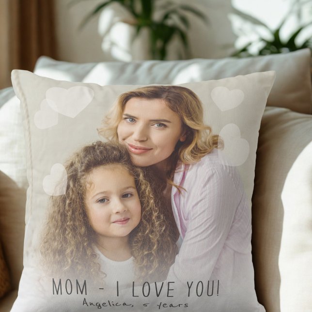 Mum I love you Photo Hearts Throw Pillow (Creator Uploaded)