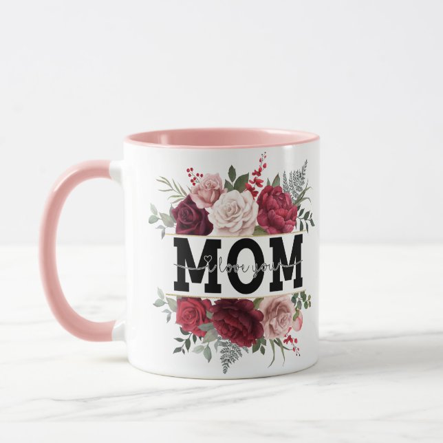 "Mum, I love you" watercolor floral coffee mug (Left)