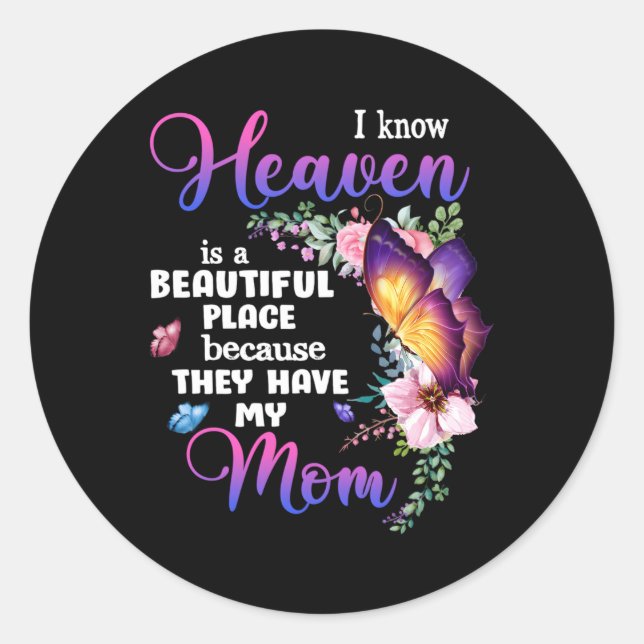 Mum In Heaven Purple Butterfly Loss Of Loved Mum F Classic Round Sticker (Front)