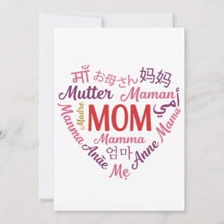 Mum in Multiple Language Heart Shaped Mother's day Holiday Card