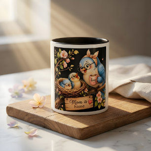 Mum Is Home Black Mug Bird Gift