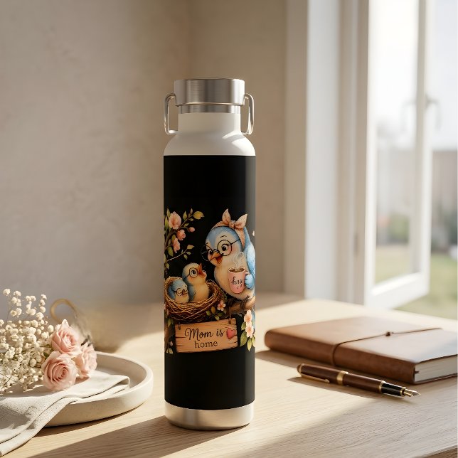 Mum Is Home Black Water Bottle Bird Gift (Creator Uploaded)
