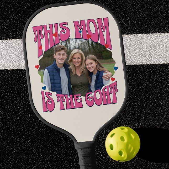 Mum is the Goat Retro Greatest Of All Time Photo Pickleball Paddle (Mom is the Greatest Of All Time - Custom photo, GOAT pickleball bat)