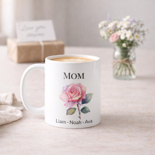 Mum June Birth Flower with Kids Names Coffee Mug