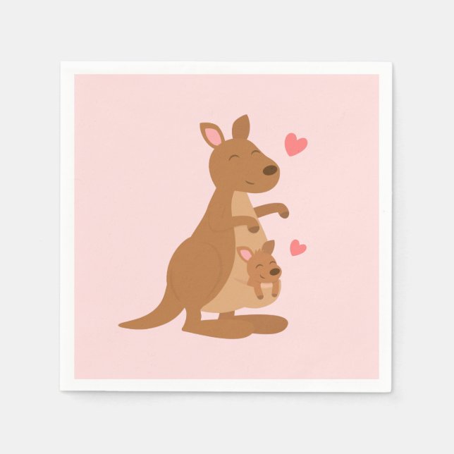 Mum Kangaroo and Baby Joey Baby Shower Napkin (Front)
