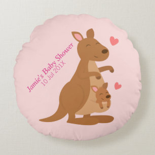 Mum Kangaroo and Baby Joey Round Pillow