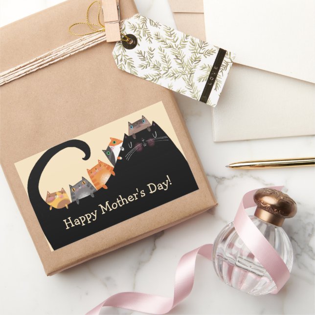 Mum & Kittens Rectangular Sticker (Gifting)