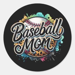Mum Leopard Game Day Mothers Day Women Softball  Classic Round Sticker