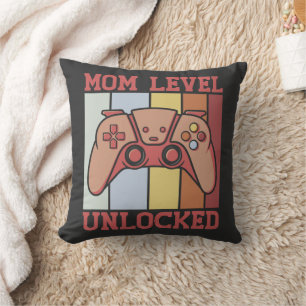 Mum Level Unlocked Vintage Video Gamer New Mum   Cushion