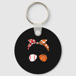 Mum life baseball basketball mum messy bun funny key ring