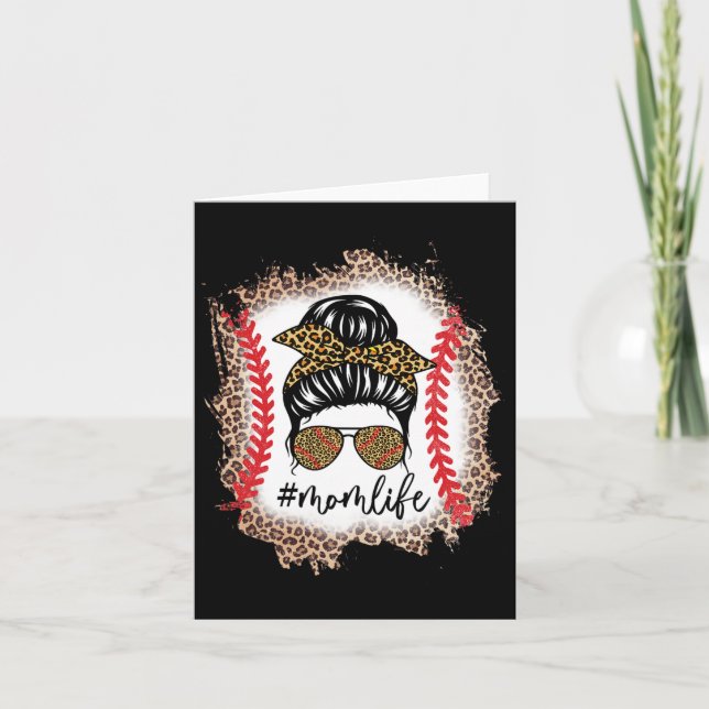 Mum Life Baseball Mum Messy Bun Leopard Baseball M Card (Front)