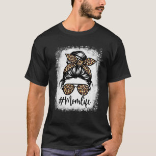 Mum Life Bleached Mum Life Leopard Messy Bun T-Shirt