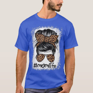 Mum Life Bleached Mum Life Leopard Messy Bun T-Shirt