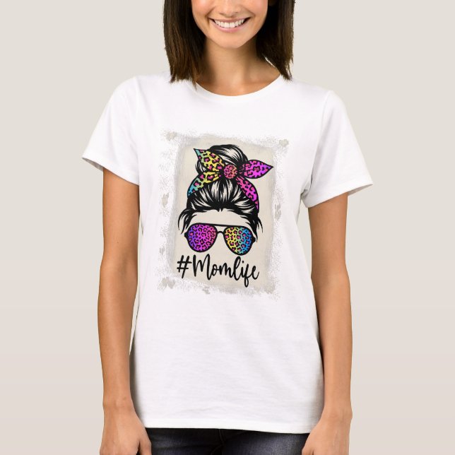 Mum life Bleached Rainbow Leopard Mama Mother T-Shirt (Front)