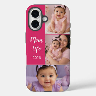 Mum Life Custom 3 Photo Pink iPhone 16 Case