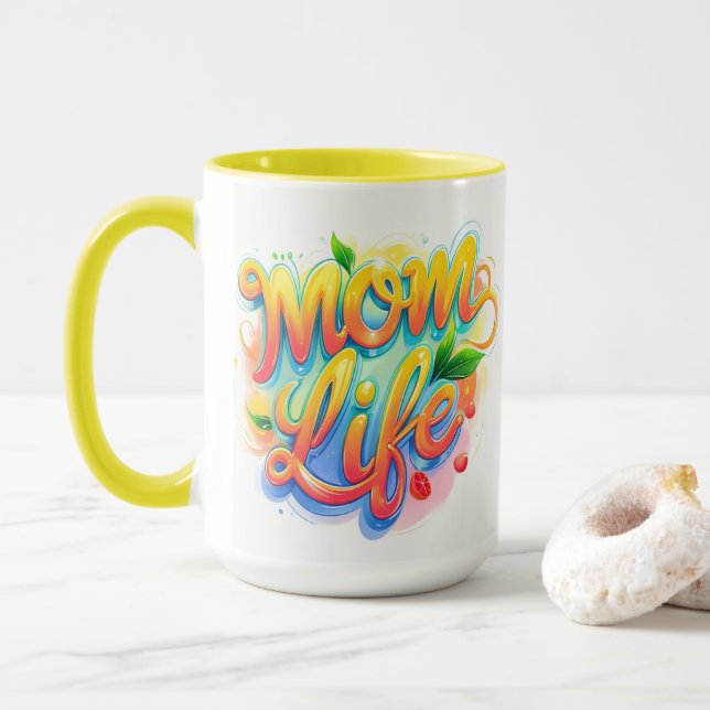 Mum Life Custom Name Mug – Lemonade Inspired Desig (With Donut)