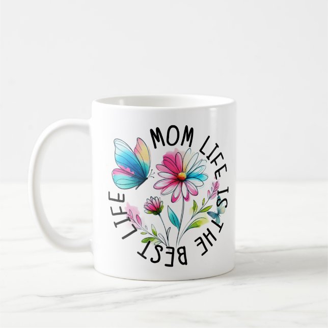Mum Life Floral Butterfly Coffee Mug (Left)