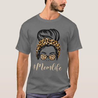 Mum Life , Funny Mama Design Leopard Pattern Glass T-Shirt