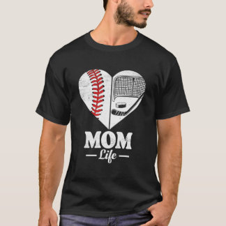 Mum Life Heart Funny Baseball Hockey Mum Cute Spor T-Shirt