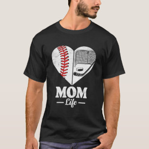 Mum Life Heart Funny Baseball Hockey Mum Cute Spor T-Shirt