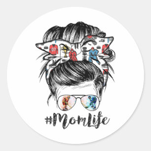 Mum Life Hockey Mothers Day Messy Bun  Classic Round Sticker