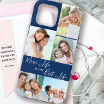 Mum Life is the Best Life 5 Photo Collage Blue iPhone 13 Pro Max Case<br><div class="desc">Custom 5 photo iphone case lettered with Mum Life is the Best Life (editable for Mum, Mama, Momma, Mummy etc). The design features a personalised, wrap around, photo collage with 5 of your favourite pictures, which are displayed as 1 vertical portrait and 4 square instagram. The design has a blue...</div>