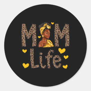 Mum Life Leopard Black Woman African American Moth Classic Round Sticker