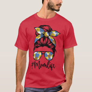 Mum Life Messy Bun Glasses Bandanna Sunflower Moth T-Shirt