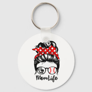 Mum Life Messy Bun Hair Funny Baseball Hockey Mum Key Ring