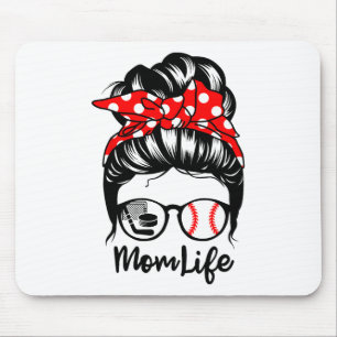 Mum Life Messy Bun Hair Funny Baseball Hockey Mum  Mouse Pad