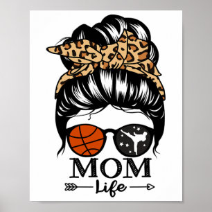 Mum Life Messy Bun Hair Funny Sketll Karate Mum Poster
