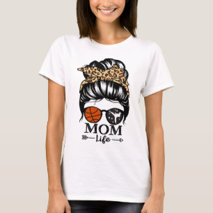 Mum Life Messy Bun Hair Funny Sketll Karate Mum T-Shirt