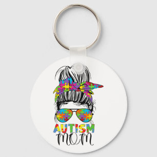 Mum Life Messy Bun Mothers Day Autism Mum Bleached Key Ring