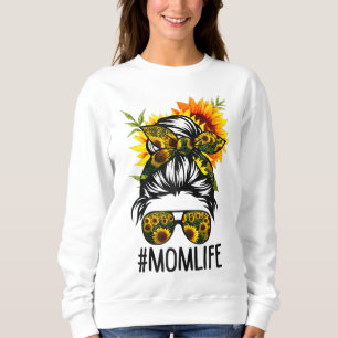Mum Life Messy Hair Bun Sunflower Women Mother's D Sweatshirt