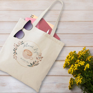 Mum Life Served Hot Cosy Coffee Cat Art Tote Bag