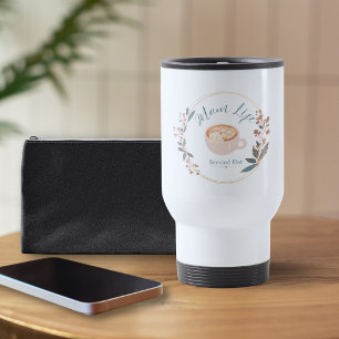 Mum Life Served Hot Cosy Coffee Cat Art Travel Mug