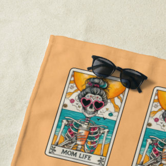 Mum Life Skeleton Tarot Card Beach Towel