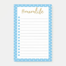 Mum Life Sky Blue Polka Dots To-do List Cute gold
