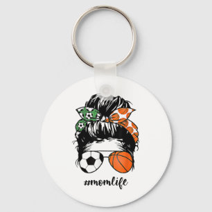 Mum Life Soccer And Sketll Messy Bun Mother Day Key Ring