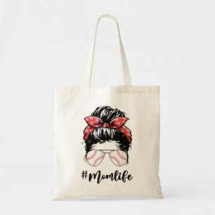 Mum Life Softball Baseball Mothers Day Messy Bun W Tote Bag