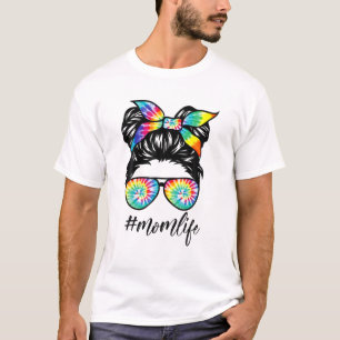 Mum Life Tie Dye Messy Bun Hair Bandanna Glasses M T-Shirt