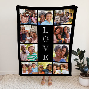 Mum Love 10 Photo Collage Black Sherpa Blanket