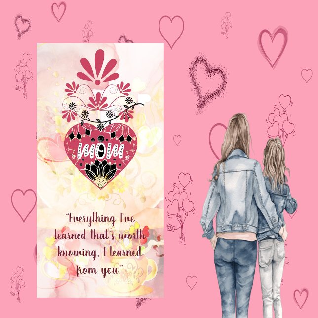 Mum Love Heart Floral Motif Mother's Day Quote  Holiday Card (Mom Love Heart Floral Motif Mother's Day Quote Holiday Card)