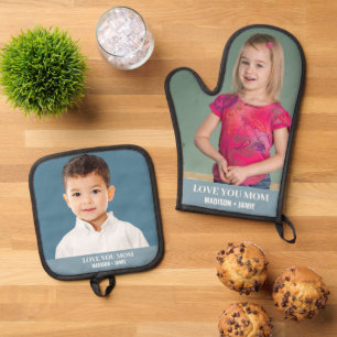 Mum Love Kids Custom Photo Oven Mitt & Pot Holder Set