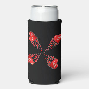 Mum love red hearts on black seltzer can cooler