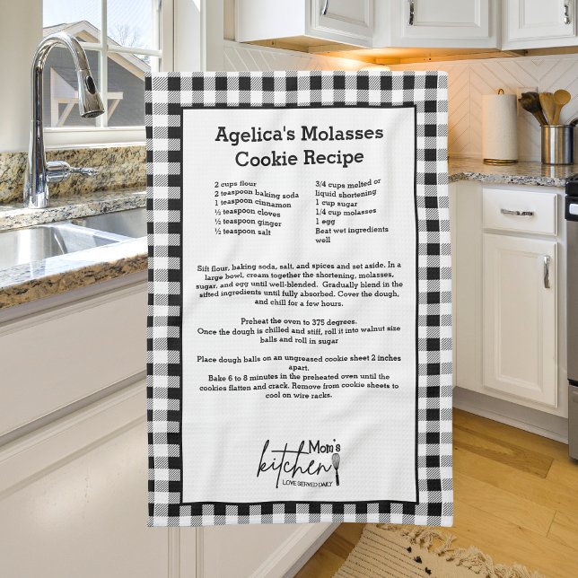 Mum Love Served Recipe Black White Buffalo Plaid Tea Towel (Creator Uploaded)